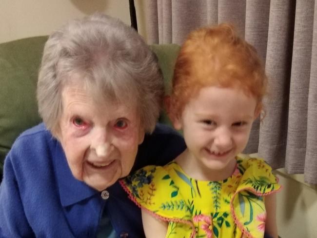 Doris Twomey nee Weale was born on January 16, 2016 and has celebrated her 105th birthday. Pictured here with her great-granddaughter.