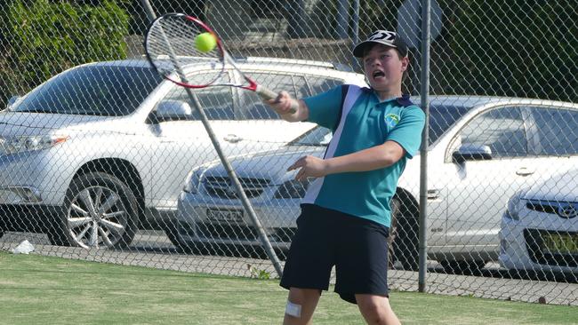 ON COURT: Levi "Orange" Kearns from Pacific Valley in the final at the NRMA Sea Breeze primary school tennis championships in Maclean last week.