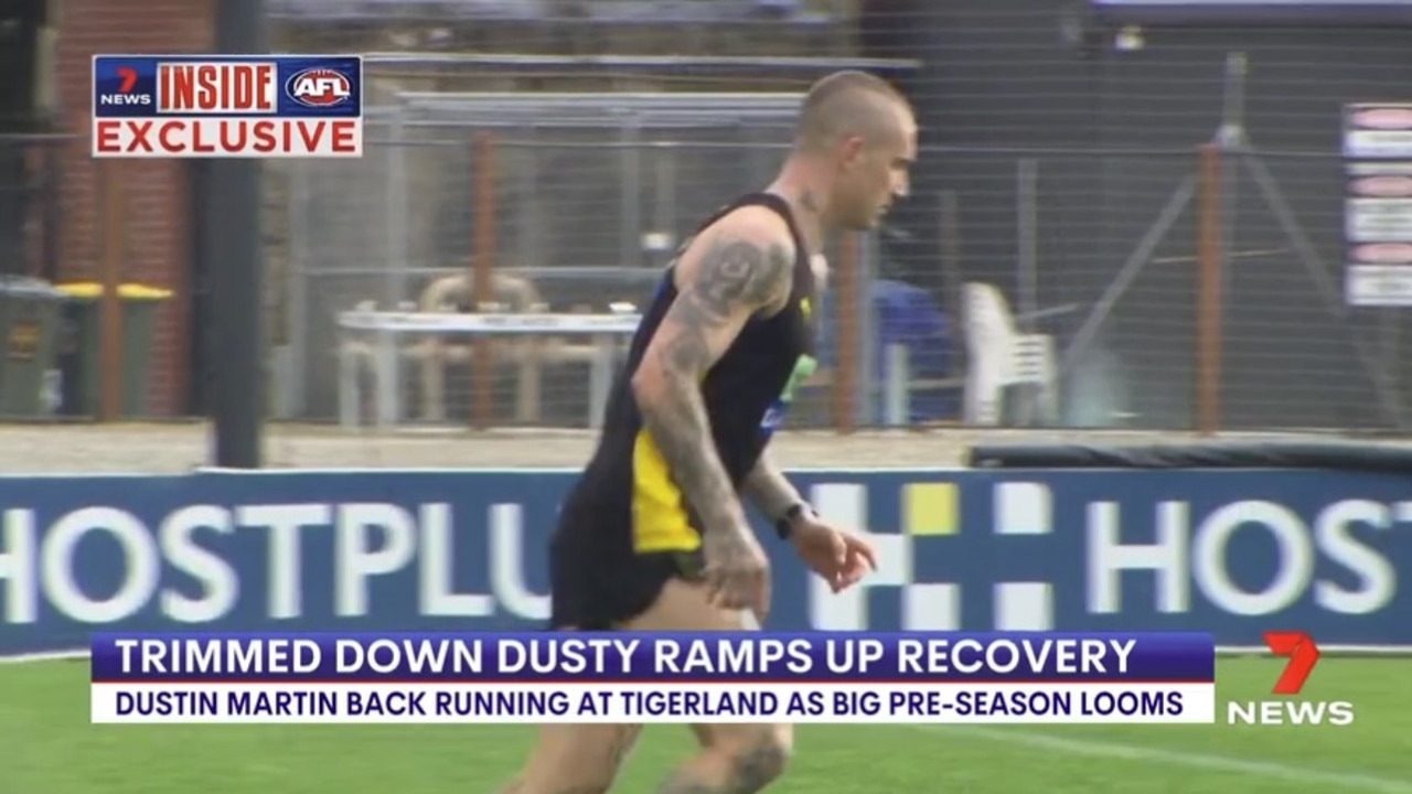 Dustin Martin has returned to the training track.