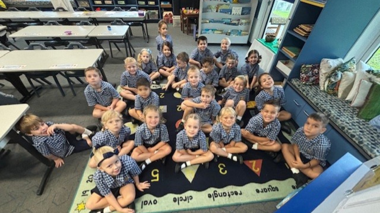 St Clare's Tully prep students (from front): Parker, Caroline, Saige, Summer, Emma, Halle, Braxton, Jonah, Ryan, Derek, Denham, Jayce, Ayla, Archie, Noah, Lain, Leo, Kodee, Mahli, Thea, Cora, Gordon, George, Betty. Photo: Supplied.