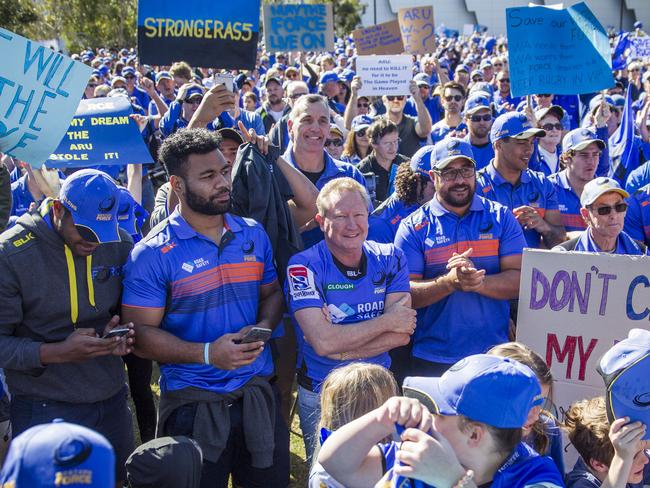 Andrew Forrest in the crowd during a rally at the Force HQ in Perth, Sunday, August 20, 2017. An estimated 10,000 Western Force fans have rallied in Perth against the Super Rugby club's axing by the Australian Rugby Union. (AAP Image/Tony McDonough) NO ARCHIVING