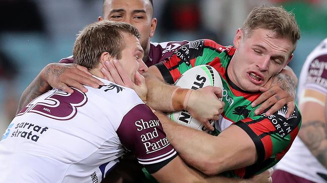 Souths prop Tom Burgess led the charge for Rabbitohs against Manly. Picture: Getty Images