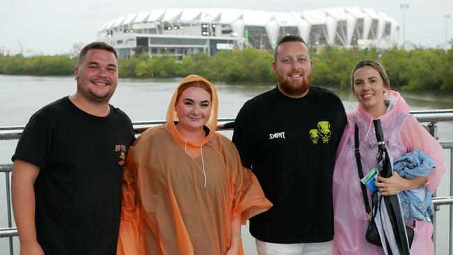 James Scott, Bianca Scott, Brendon Doolan and Keely Doolan before the NRL All Stars matches in Townsville on Friday. Picture: Blair Jackson