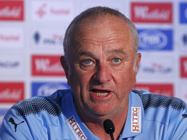 Sydney FC coach Graham Arnold talks to the media during a press conference at Allianz Stadium in Sydney, Monday, November 20, 2017. Sydney FC will face Adelaide United for the FFA Cup final on Tuesday night. (AAP Image/Daniel Munoz) NO ARCHIVING