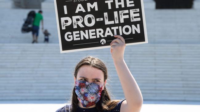 An anti-abortion activist demonstrates in front of the US Supreme Court in Washington. Picture: AFP