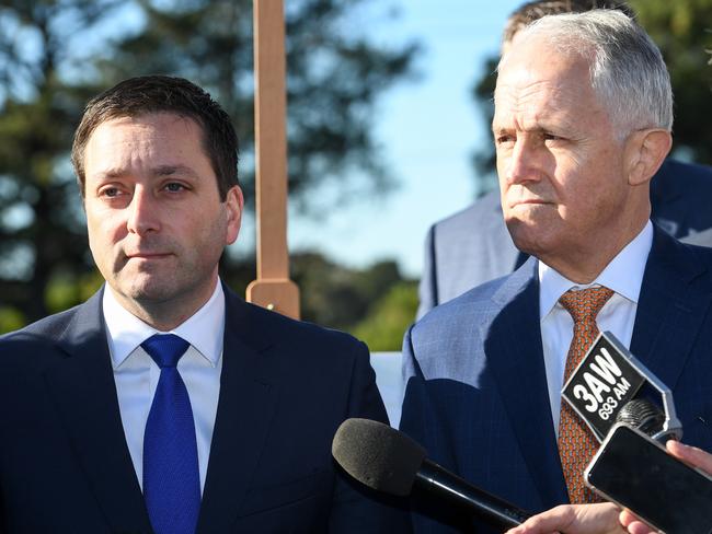 Mathew Guy and Malcom Turnbull on the hustings in 2018. Picture: Penny Stephens