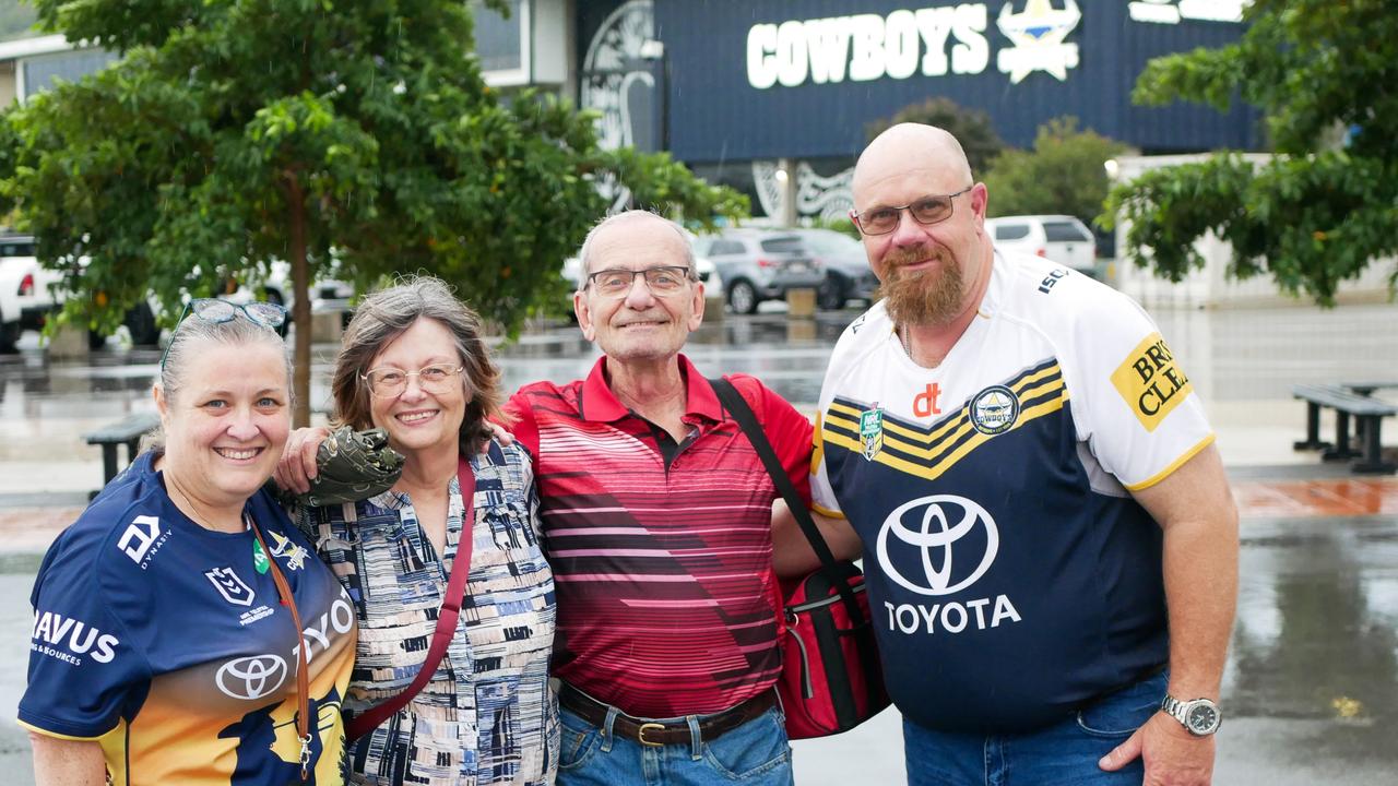 Janelle Platt, Robyn Frew, Fred Sacroug and John Dean were four of many decked out in colourful jerseys for the NRL All Stars. Picture: Blair Jackson