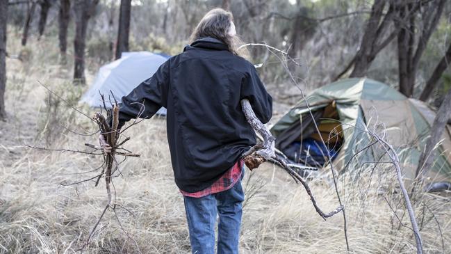 Scott at his home camp in suburban bushland. Picture: EDDIE SAFARIK