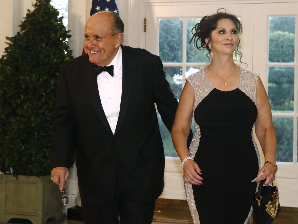 Rudy Giuliani with rumoured girlfriend Maria Ryan at a State Dinner for Scott Morrison. Picture: AP