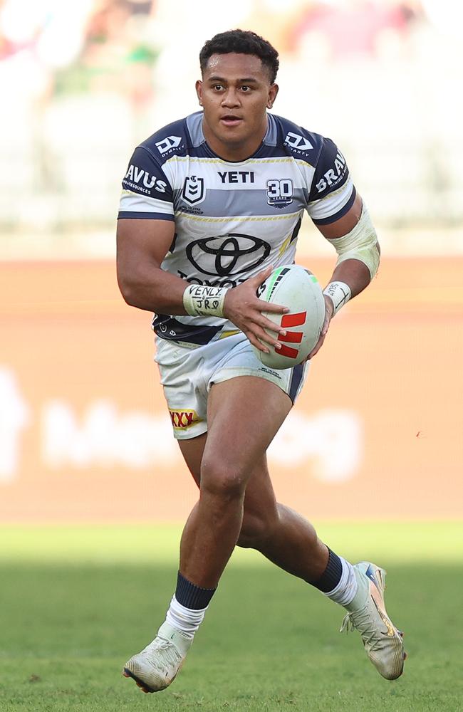 Viliami Vailea of the Cowboys in action during the round six NRL match between South Sydney Rabbitohs and North Queensland Cowboys at Perth Stadium, on April 12, 2025, in Perth, Australia. (Photo by Janelle St Pierre/Getty Images)