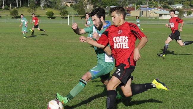 Mackenzie Allan (left) is competing in the Far North Coast Premier League Football with Maclean Bobcats Picture: Deborah Novak.