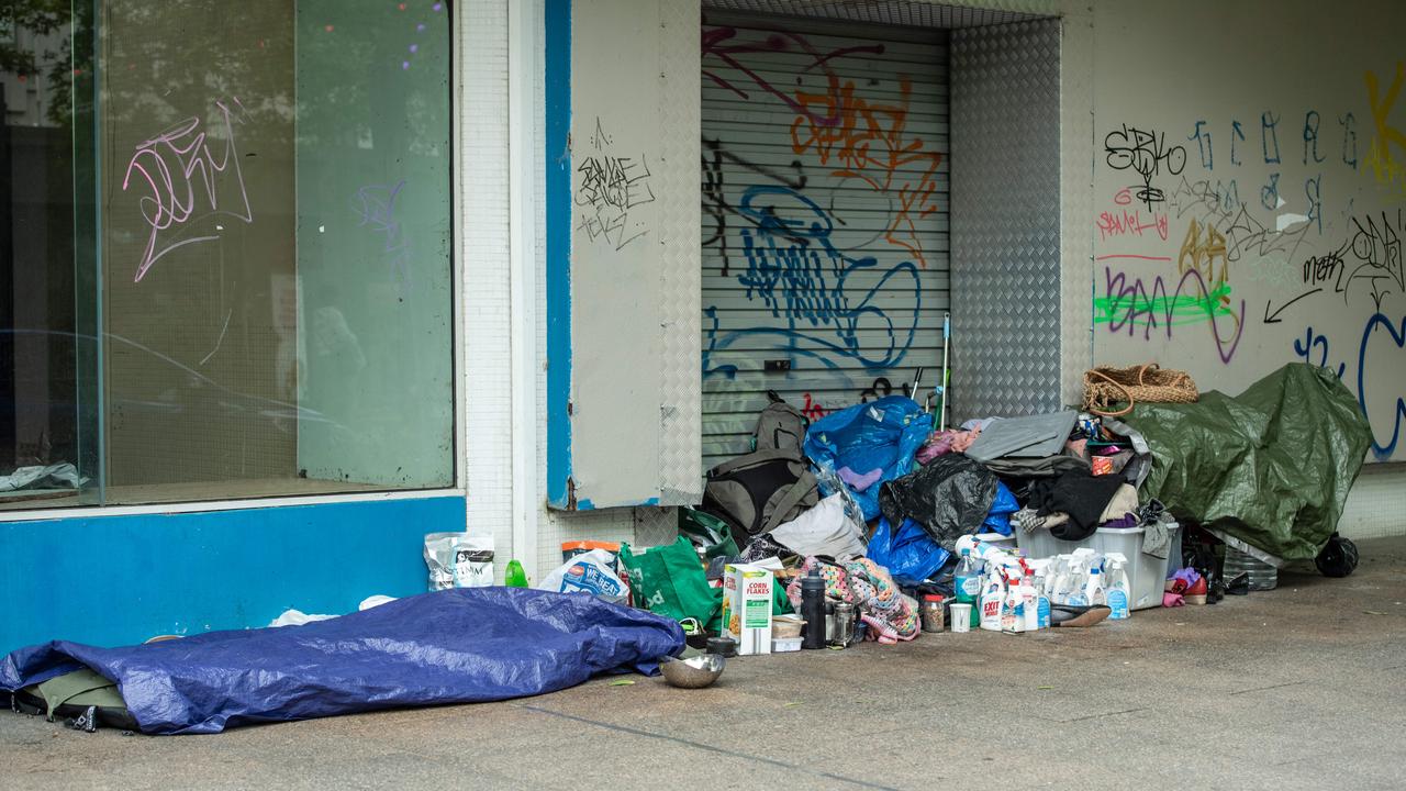 Ms Barnes said demand was “soaring” for homelessness services. Rough sleepers camping out in Little Malop St, Geelong. Picture: Brad Fleet