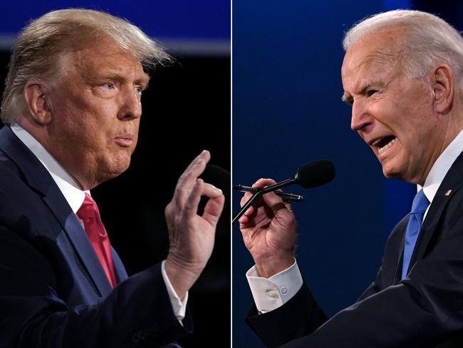 (FILES) (COMBO) This combination of pictures created on October 22, 2020 shows US President Donald Trump (L) and Democratic Presidential candidate and former US Vice President Joe Biden during the final presidential debate at Belmont University in Nashville, Tennessee, on October 22, 2020. Joe Biden and Donald Trump square off for a historic US presidential debate this week, with the stage set for what could be a pivotal moment in the 2024 race as millions of potential voters tune in. (Photo by Brendan Smialowski and JIM WATSON / AFP)