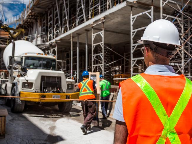 Construction, tradesman, tradie, building, site, worker, high-vis, hi-vis, crane, generic shots.