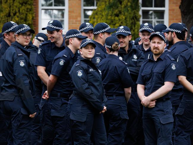 MELBOURNE, AUSTRALIA- NewsWire November 14, 2024: Victorian Police stage a walkout protest at Victorian Police Academy in Glen Waverley over ongoing industrial relations pay disputes. Picture: NewsWire / Nadir Kinani