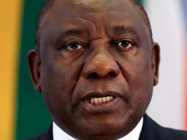 South African President Cyril Ramaphosa addresses a media conference at the end of the BRICS Summit in Johannesburg on  July 27, 2018, as the heads of the BRICS group -- Brazil, Russia, India, China and South Africa -- met in Johannesburg for an annual summit dominated by the risk of a US-led trade war. Five of the biggest emerging economies on July 26, stood by the multilateral system and vowed to strengthen economic cooperation in the face of US tariff threats and unilateralism.  / AFP PHOTO / POOL / Themba Hadebe