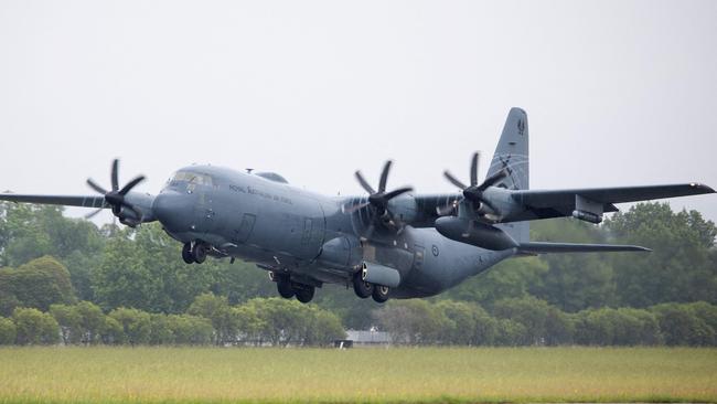 A C-130J Hercules leaves RAAF Richmond in NSW, one of four air bases to receive upgrades totalling $465m. Picture: AFP/Royal Australian Air Force