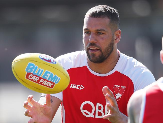 Lance Franklin during the Swans recovery and touch session ahead of their game against Hawthorn this week. Picture. Phil Hillyard