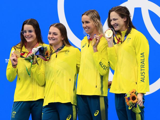 Australia’s gold-medal winning 4x100m medley relay team. Picture: Adam Head