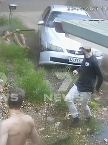 A fight in a suburban street seeing machetes drawn then two people, mowed down by a car in their own front yard Picture: 7NEWS