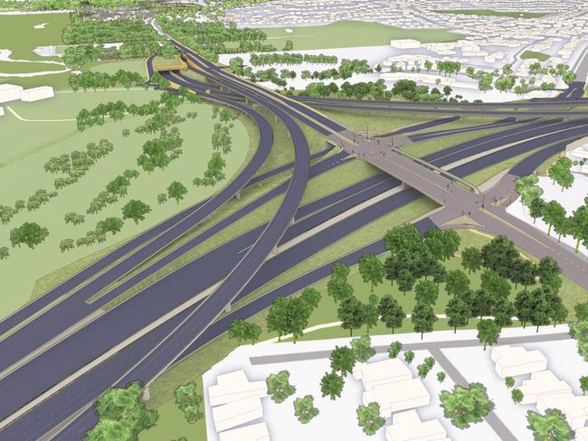 An artist’s impression of the Eastern Freeway interchange with North East Link.