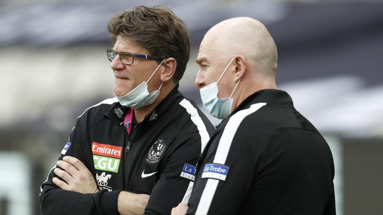 Collingwood interim coach Robert Harvey and general manager of football Graham Wright have some decisions to make. Picture: Darrian Traynor/Getty Images