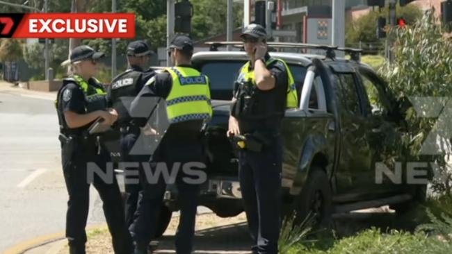 A driver is in custody after a dramatic pursuit in the northern suburbs. The Elizabeth Park man was arrested after he slammed into an innocent motorist and tried to flee on foot. Picture: 7NEWS