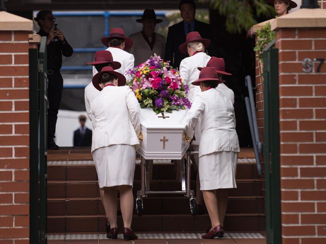 Lilie James’ coffin arrives at Danebank College in Sydney on Friday ahead of her funeral. Picture: NCA NewsWire / Flavio Brancaleone