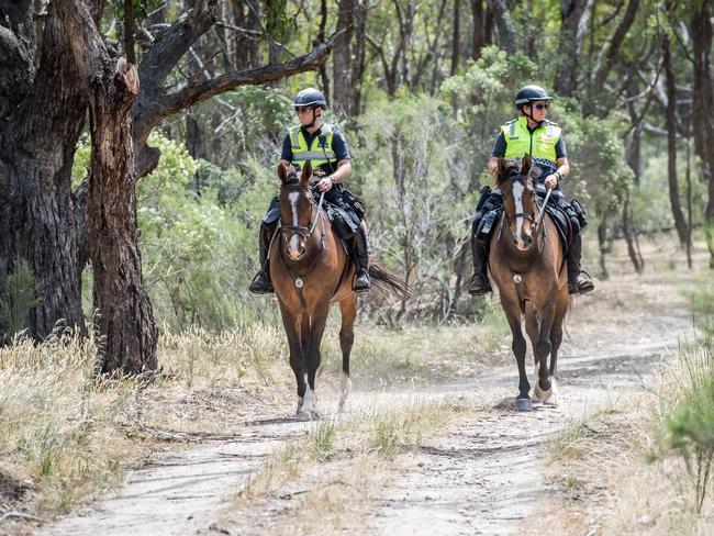 Police and SES crews search for Karen Ristevski body near Toolern Vale. Picture: Jake Nowakowski