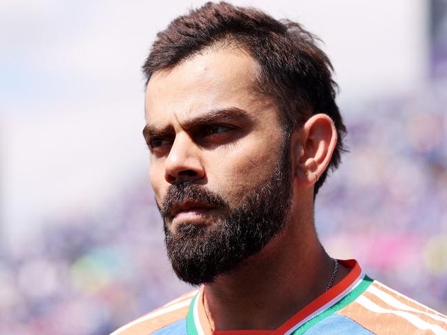 NEW YORK, NEW YORK - JUNE 12: Virat Kohli of India looks on during the ICC Men's T20 Cricket World Cup West Indies & USA 2024 match between USA and India at Nassau County International Cricket Stadium on June 12, 2024 in New York, New York.   Robert Cianflone/Getty Images/AFP (Photo by ROBERT CIANFLONE / GETTY IMAGES NORTH AMERICA / Getty Images via AFP)