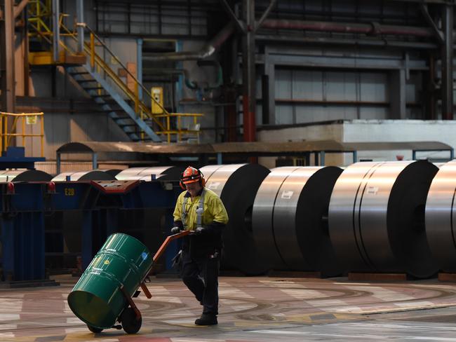 A steelworker at the BlueScope Steelworks at Port Kembla in Wollongong. Picture: AAP