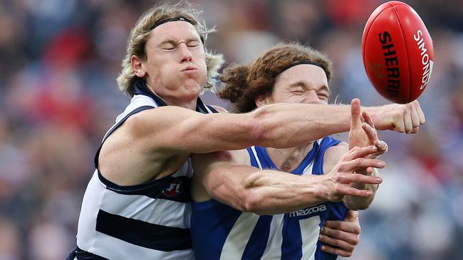 Mark Blicavs kept Ben Brown to no goals on Saturday. Picture: Michael Klein