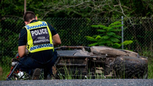 A Major Crash investigator on the scene of the ATV crash on Bees Creek Rd in January. Picture: Che Chorley