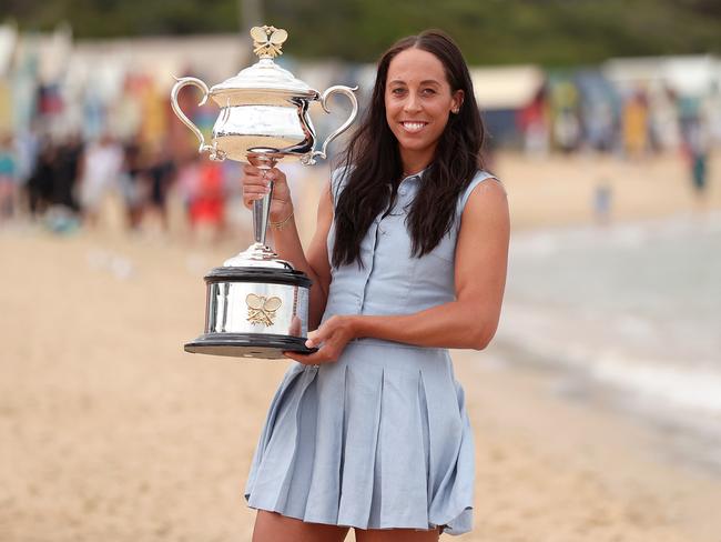 Madison Keys poses with the Daphne Akhurst Memorial Cup. Picture: Kelly Defina/Getty Images