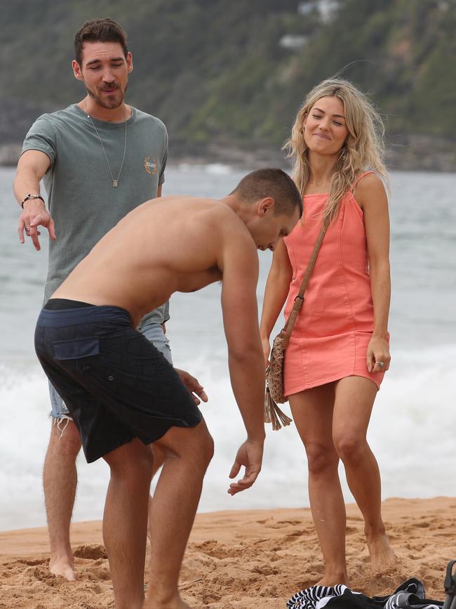 Sam Frost back on the set of Home And Away on Monday. Picture: John Grainger