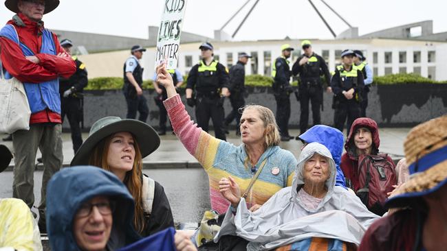 Protesters called the Albanese government to rule out any new coalmine projects. Picture: NewsWire / Martin Ollman