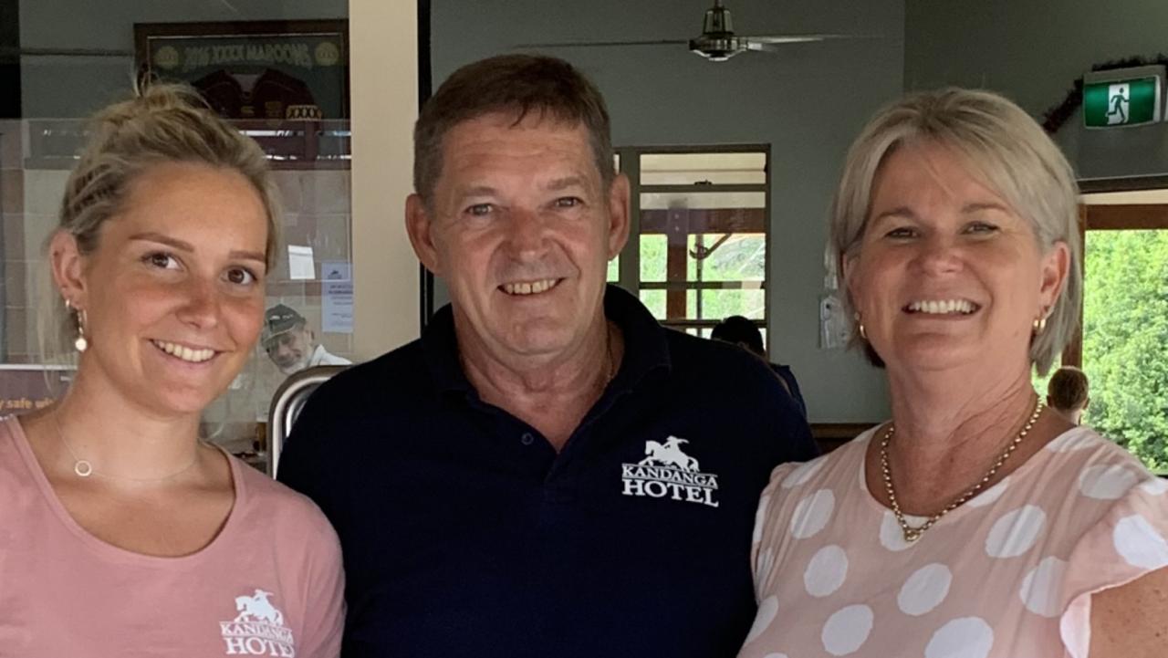 Kandanga Hotel owners Kerry and Russell Willcocks with daughter Georgia (left).