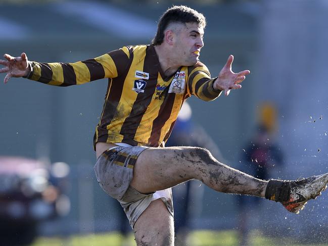 Woodend-HesketÃs Tom Gawthrop during the RDFL football match between Riddell and Woodend-Hesket in Riddells Creek, Saturday, June 26, 2021. Picture: Andy Brownbill