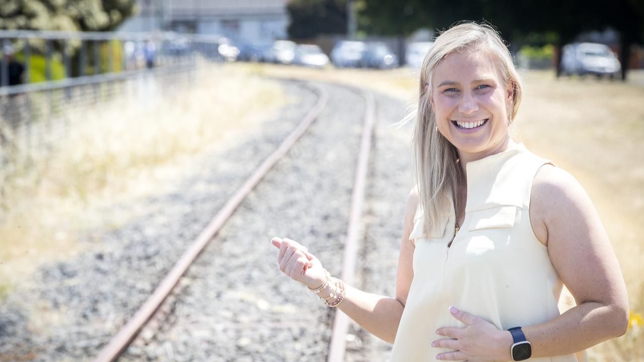 Independent Kristie Johnston MP, talking about light rail at Moonah. Picture: Chris Kidd