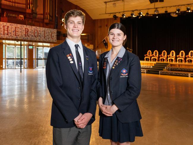 Levi Smith (left), the Head Prefect, Boys’ Grammar School at Pittwater House, Collaroy, in 2023 with Bridget Boyd, Head Prefect, Girl’s College. Picture: Supplied