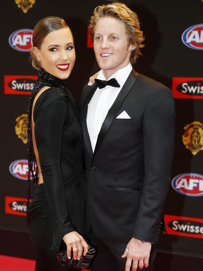 2015 Brownlow medal. Rory Sloane and Belinda Riverso. Pic: Michael Klein.