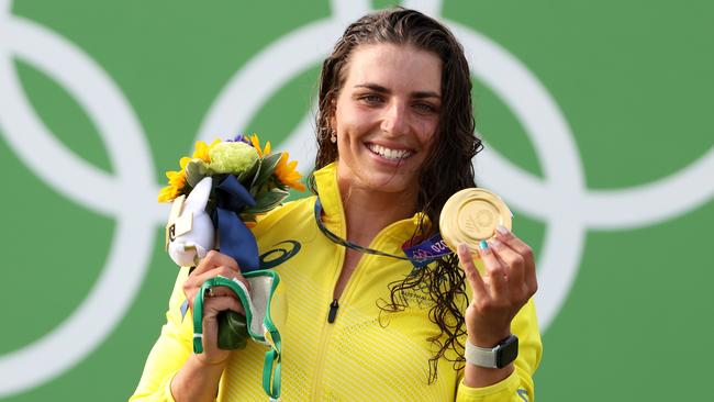 Jessica Fox with her Olympic gold after the C1 race.