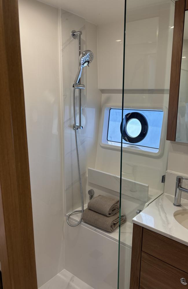 Inside the Maritimo S60 sedan luxury motor yacht, to be shown at the 2025 Sanctuary Cove Boat Show. Picture: Jacklyn O'Brien.