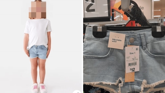 The shorts on the hanger vs on the child model. Image: Facebook @kmartmumsaustralia