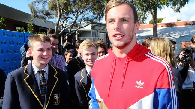 Chalmers with schoolmates at Immanuel College. Photo: Calum Robertson