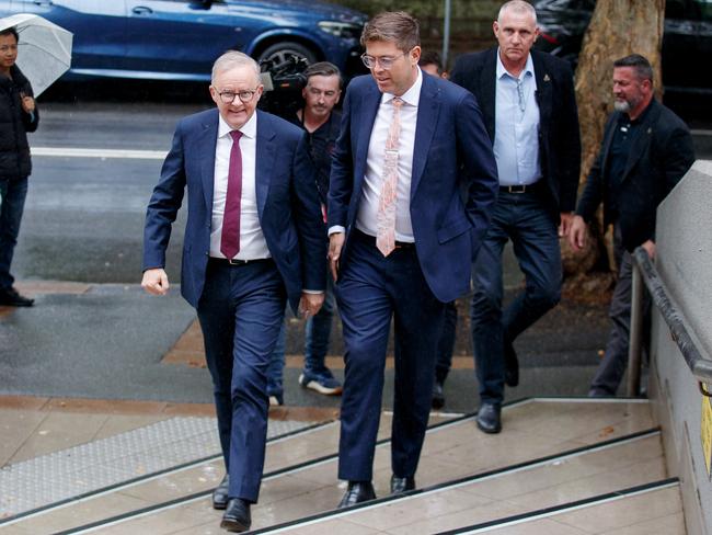 Prime Minister Anthony Albanese with the Member for Bennelong Jerome Laxale on a visit to a Chatswood medical centre on Tuesday. Picture: NewsWire / Nikki Short