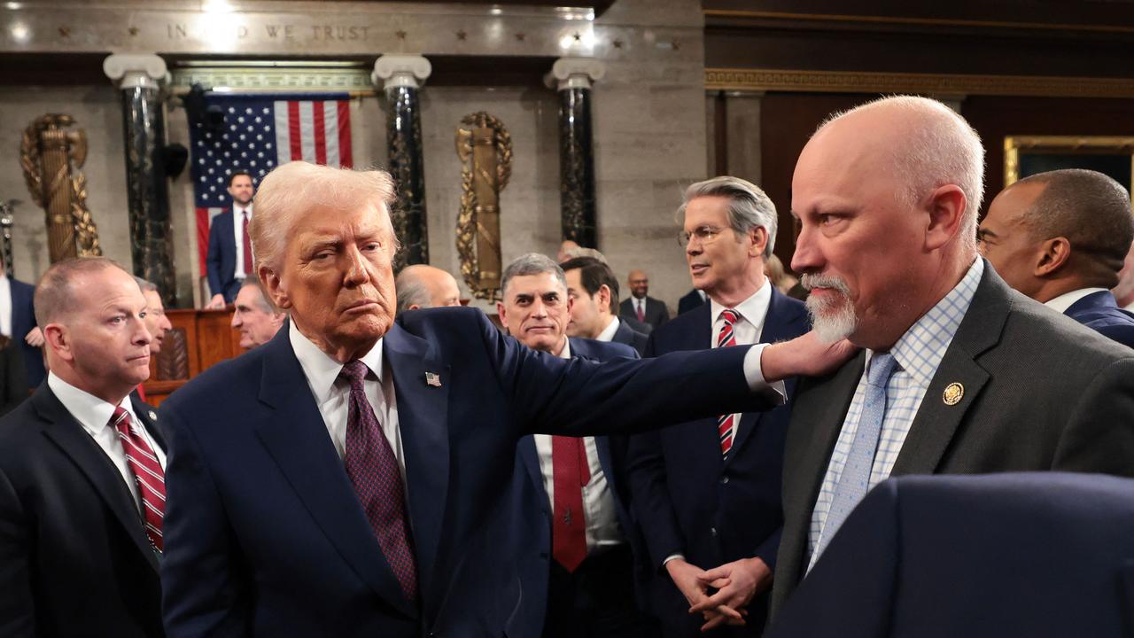 US President Donald Trump greets Chip Roy after addressing a joint session of Congress. Picture: Win McNamee/AFP