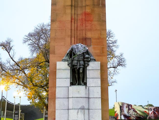 The King George V memorial statue in Kings Domain was beheaded in June. Picture: Ian Currie