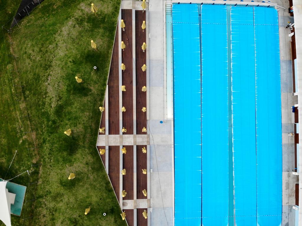 A deserted Prince Alfred Park pool in Surry Hills after being shut down by the government to prevent social spreading of the virus. Picture: Toby Zerna