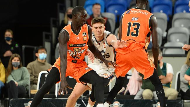 Taipans’ Bul Kuol played only nine minutes against the 36ers, but sunk two threes in overtime to impress coach Adam Forde. (Photo by Steve Bell/Getty Images)